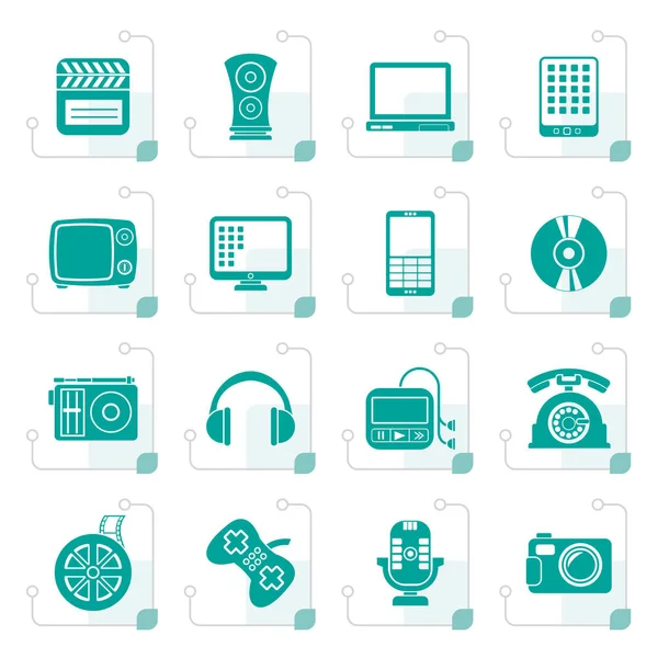 Icônes multimédias et technologiques stylisées — Image vectorielle