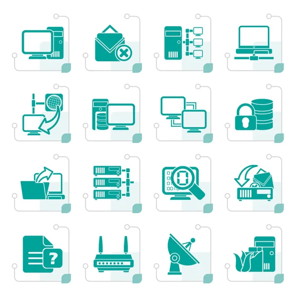 Ícones estilizados de rede de computadores e internet — Vetor de Stock