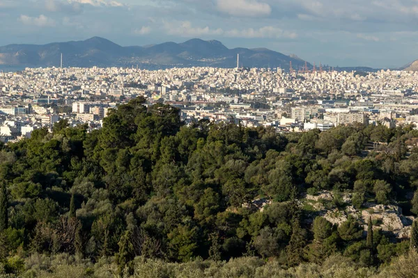 Increíble panorama desde la Acrópolis hasta la ciudad de Atenas — Foto de Stock