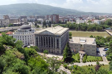 Skopje, Makedonya - 13 Mayıs 2017: kale (Kale kale) Old Town dan Üsküp şehir için Panorama