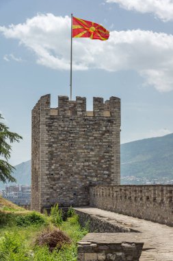 Skopje, Makedonya - 13 Mayıs 2017: Skopje kale (Kale kale) Old Town