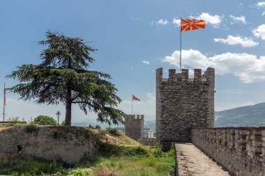 Skopje, Makedonya - 13 Mayıs 2017: Skopje kale (Kale kale) Old Town