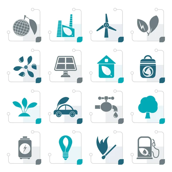 Iconos Estilizados de Verde, Medio Ambiente y Ecología — Vector de stock