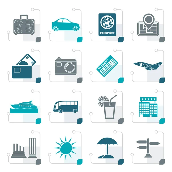 Iconos de viajes y vacaciones estilizados — Vector de stock