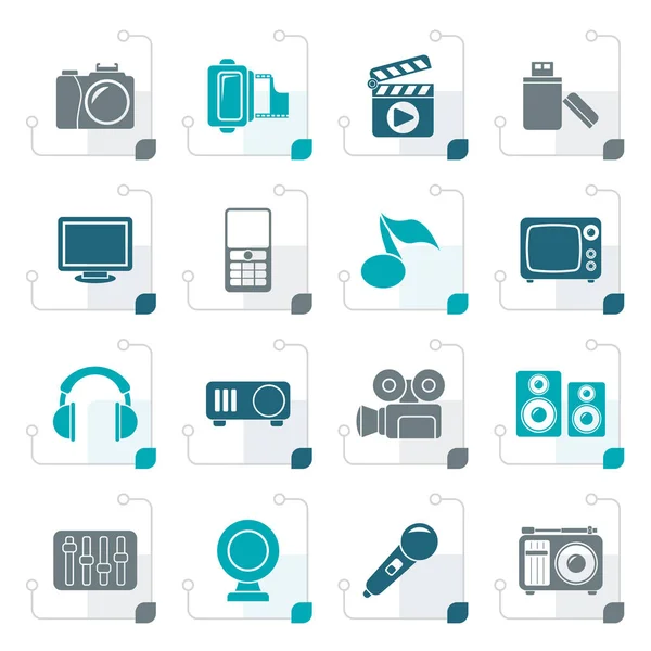 Stylized multimedia and technology icons — Stock Vector
