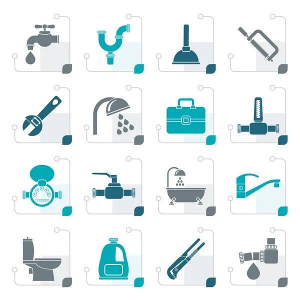 Stylized plumbing objects and tools icons — Stock Vector
