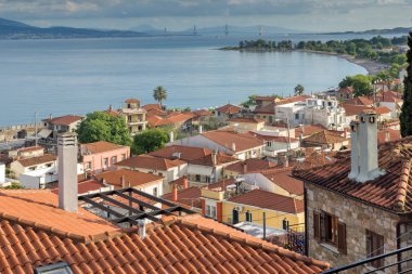 Nafpaktos, Yunanistan - 28 Mayıs 2015: Muhteşem panoramik Nafpaktos şehir
