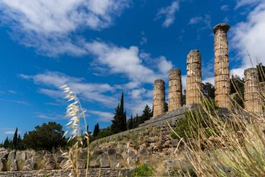 Apollon Tapınağı Delphi antik Yunan sit alanı içinde sütunlar