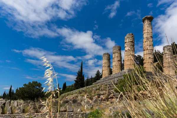 Colonnes dans le temple d'Apollon dans le site archéologique grec antique de Delphes — Photo