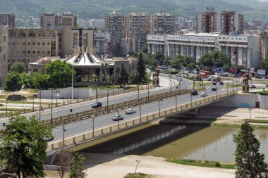 Skopje, Makedonya - 13 Mayıs 2017: kale (Kale kale) Old Town dan Üsküp şehir için Panorama,