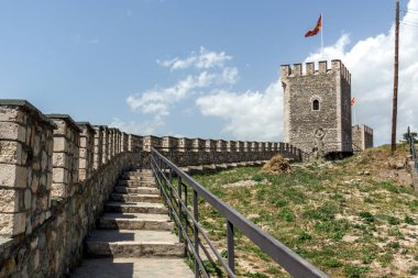 Skopje, Makedonya - 13 Mayıs 2017: Skopje kale (Kale kale) Old Town