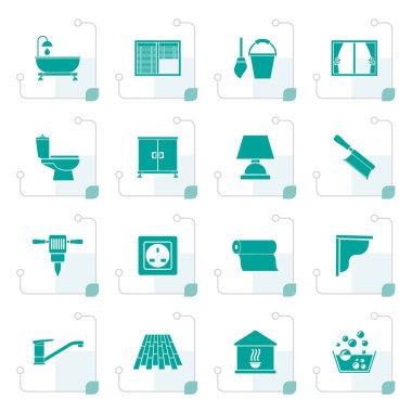 Stilize inşaat ve yapı cihazları simgeler