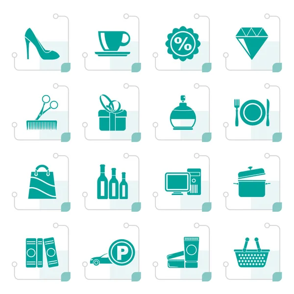 Gestileerde pictogrammen voor Shopping en winkelcentrum — Stockvector