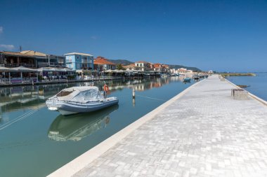 LEFKADA TOWN, GREECE - JULY 17, 2014: Panoramic view of embankment in Lefkada town, Ionian Islands clipart