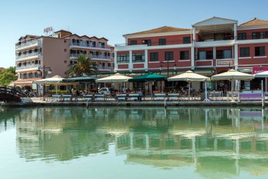 Lefkada Town, Yunanistan - 17 Temmuz 2014: Panoramik Lefkada Town, Ionian Islands set of