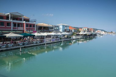 Lefkada Town, Yunanistan - 17 Temmuz 2014: Panoramik Lefkada Town, Ionian Islands set of
