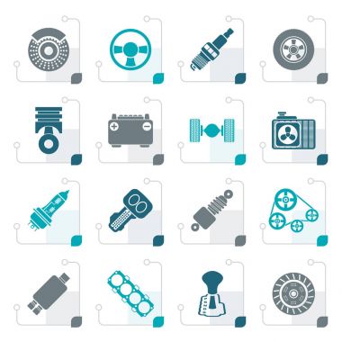 Araba parçaları simgeleri stilize farklı bir