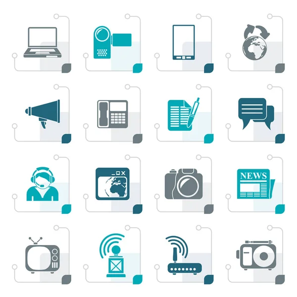 Icônes stylisées de communication et de technologie — Image vectorielle