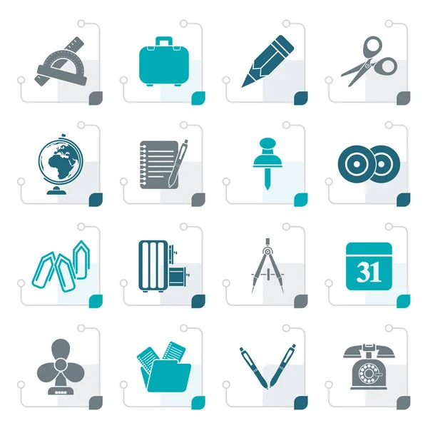 Iconos de objetos de oficina y negocios estilizados — Vector de stock