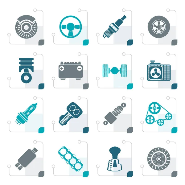 Estilizado Diferentes tipos de ícones de peças de carro —  Vetores de Stock