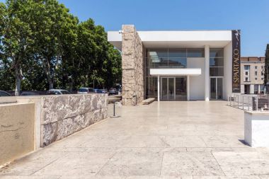 Rome, İtalya - 22 Haziran 2017: Ara Pacis Müzesi Roma şehir görünümünü şaşırtıcı,