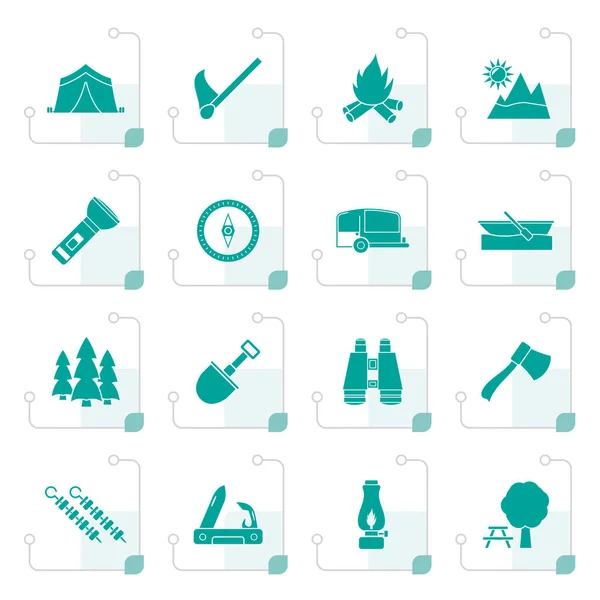 Icone stilizzate di campeggio, viaggi e turismo — Vettoriale Stock