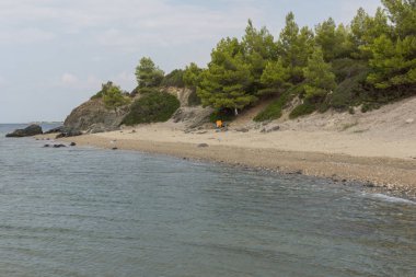 Panoramik Vatopedi Beach adlı Sithonia Yarımadası, Chalkidiki, orta Makedonya,