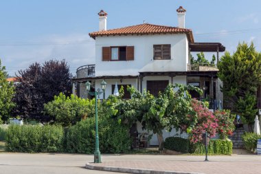 Panoramik Psakoudia Beach adlı Sithonia Yarımadası, Chalkidiki, orta Makedonya