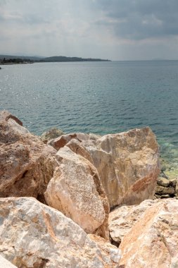 Panoramik Nikiti Beach adlı Sithonia Yarımadası, Chalkidiki, orta Makedonya