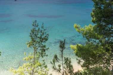 Panoramik Elia Beach adlı Sithonia Yarımadası, Chalkidiki, orta Makedonya