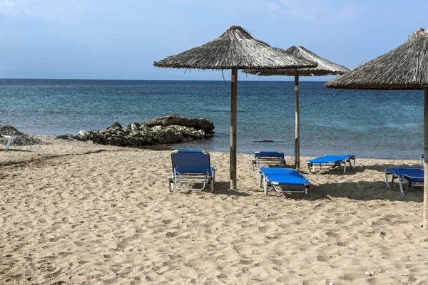 Panoramic view of Blue Dolphin Beach at Sithonia peninsula, Chalkidiki, Central Macedonia — Stock Photo, Image