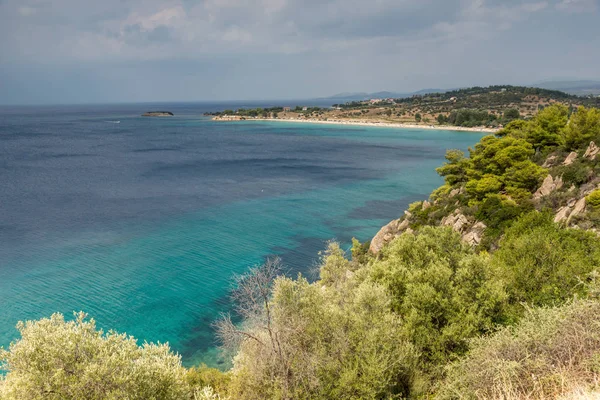 Panoramik Agios Ioannis kumsalda Sithonia Yarımadası, Chalkidiki, orta Makedonya