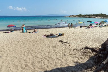 Chalkidiki, orta Makedonya, Yunanistan - 26 Ağustos 2014: Deniz manzarası, Karidi Beach Vourvourou adlı Sithonia Yarımadası, Chalkidiki, orta Makedonya