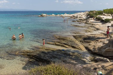 Chalkidiki, orta Makedonya, Yunanistan - 26 Ağustos 2014: Deniz manzarası, Karidi Beach Vourvourou adlı Sithonia Yarımadası, Chalkidiki, orta Makedonya