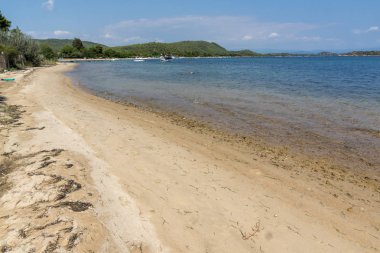Chalkidiki, orta Makedonya, Yunanistan - 26 Ağustos 2014: Deniz manzarası, Beach, Vourvourou adlı Sithonia Yarımadası, Chalkidiki, orta Makedonya