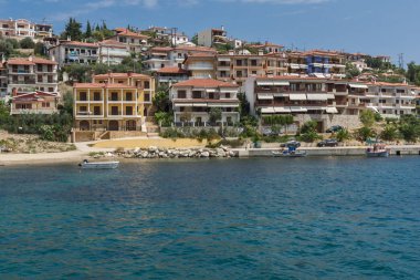 Chalkidiki, orta Makedonya, Yunanistan - 26 Ağustos 2014: Panoramik şehir Pyrgadikia, Chalkidiki, orta Makedonya