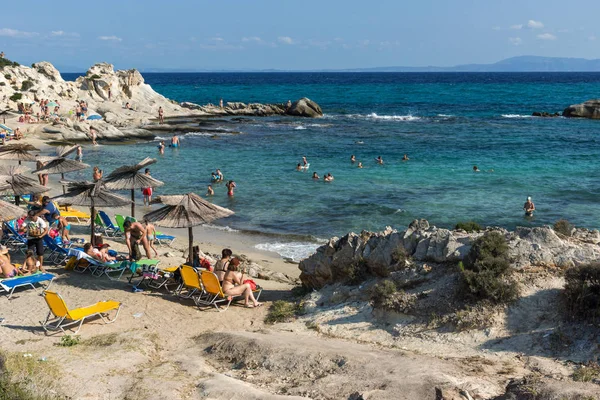 Chalkidiki, orta Makedonya, Yunanistan - 26 Ağustos 2014: Deniz manzarası, Orange Beach Kavourotripes adlı Sithonia Yarımadası, Chalkidiki, orta Makedonya — Stok fotoğraf