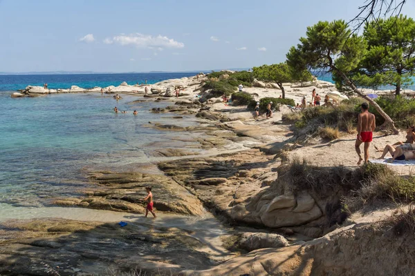 Chalkidiki, orta Makedonya, Yunanistan - 26 Ağustos 2014: Deniz manzarası, Karidi Beach Vourvourou adlı Sithonia Yarımadası, Chalkidiki, orta Makedonya — Stok fotoğraf