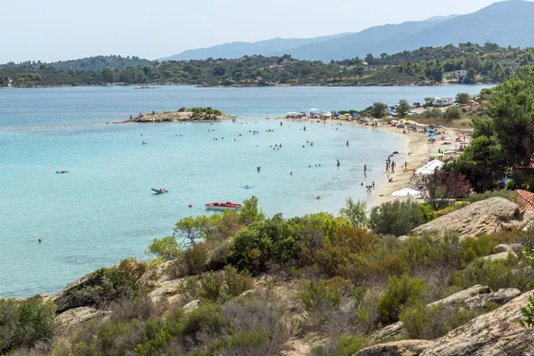 Chalkidiki, orta Makedonya, Yunanistan - 26 Ağustos 2014: Deniz manzarası, Lagonisi Beach adlı Sithonia Yarımadası, Chalkidiki, orta Makedonya