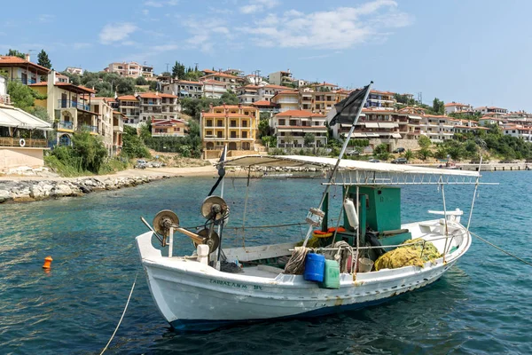 Chalkidiki, orta Makedonya, Yunanistan - 26 Ağustos 2014: Panoramik şehir Pyrgadikia, Chalkidiki, orta Makedonya