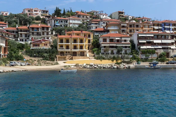 Chalkidiki, orta Makedonya, Yunanistan - 26 Ağustos 2014: Panoramik şehir Pyrgadikia, Chalkidiki, orta Makedonya