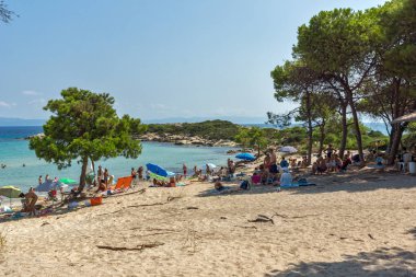 Chalkidiki, orta Makedonya, Yunanistan - 26 Ağustos 2014: Deniz manzarası, Karidi Beach Vourvourou adlı Sithonia Yarımadası, Chalkidiki, orta Makedonya
