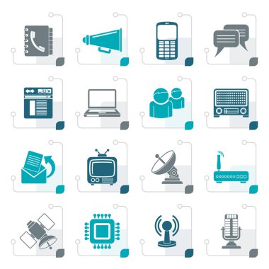 Stilize iletişim, bağlantı ve teknoloji simgeleri