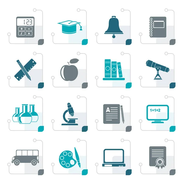 Stylized Education and school objects icons — Stock Vector