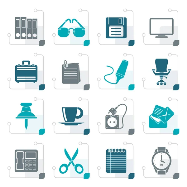 Gestileerde pictogrammen voor Business en office-objecten — Stockvector