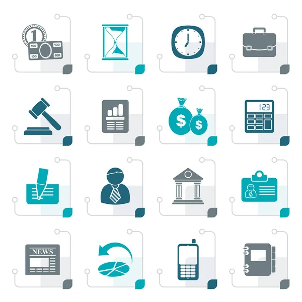 Icônes stylisées d'affaires, de bureau et de finances — Image vectorielle