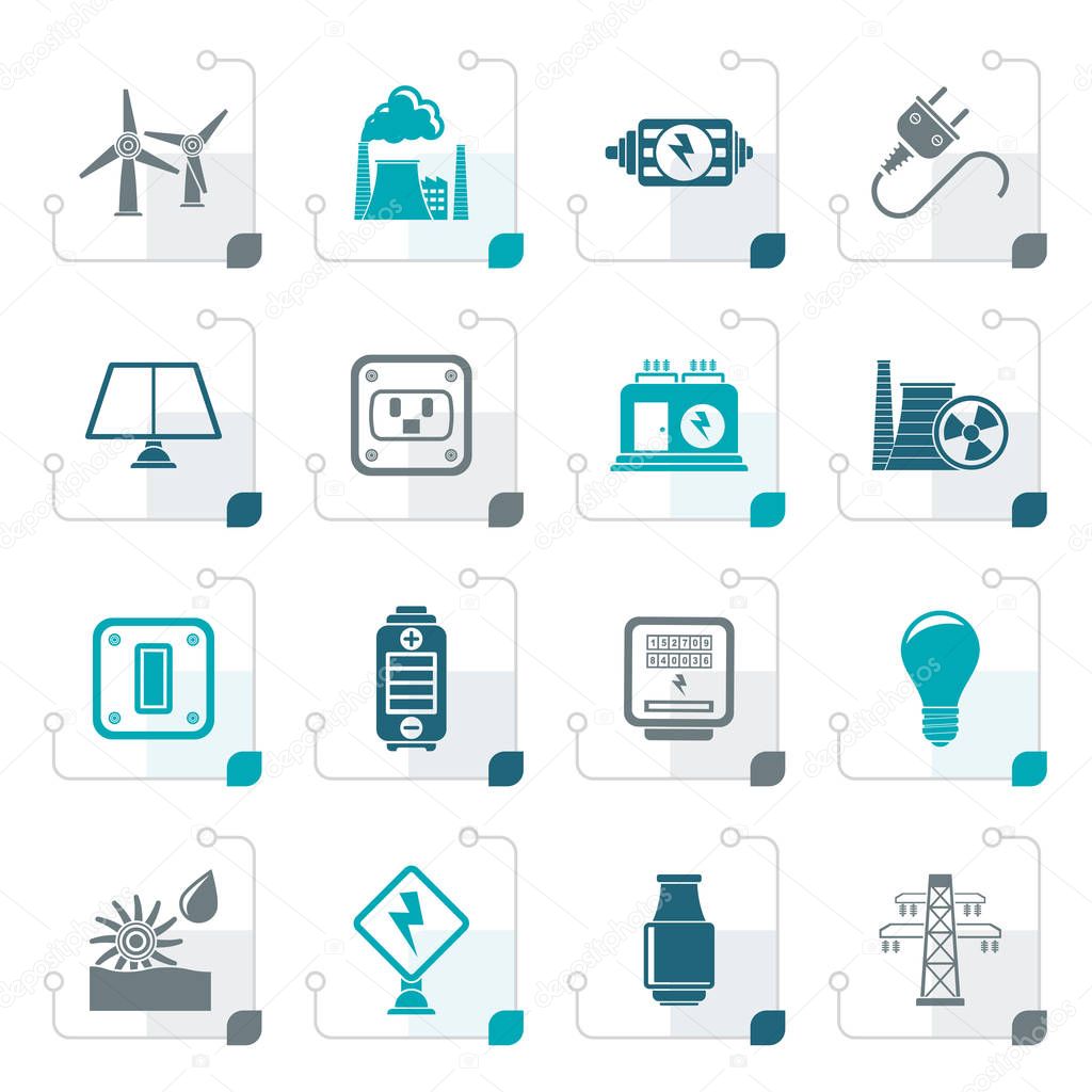 Stylized electricity, power and energy icons