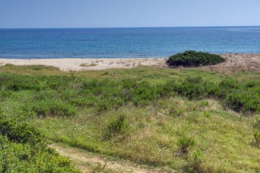 Panoramik Agios Georgios kumsalda Sithonia Yarımadası, Chalkidiki, orta Makedonya