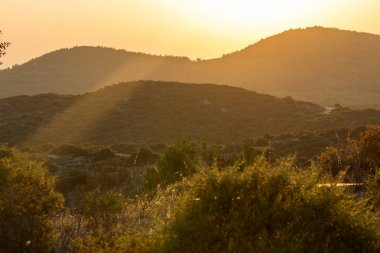 Şaşırtıcı günbatımı manzara Sithonia Yarımadası, Chalkidiki, orta Makedonya