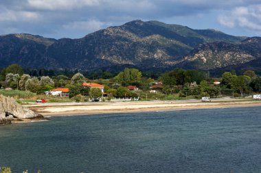 Panoramik Sykia Beach adlı Sithonia Yarımadası, Chalkidiki, orta Makedonya